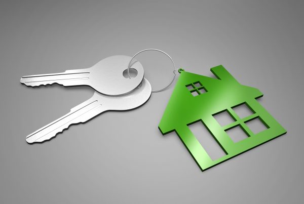house keys with green house fob